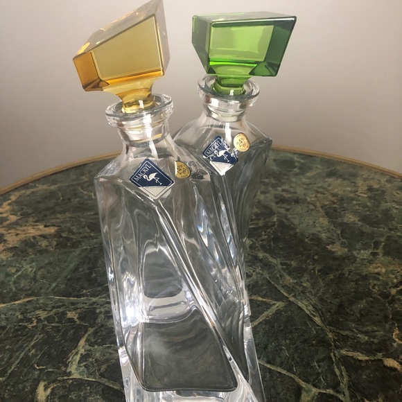 Bohemia “Lovers Set” 2Crystal Decanters w/Stoppers - Picture 1 of 16
